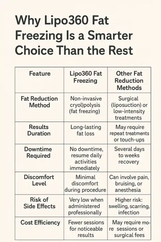 Is it possible to permanently freeze fat cells? 2 Table showing benefits of fat freezing to remove fat cells Ascot from Lipo 360