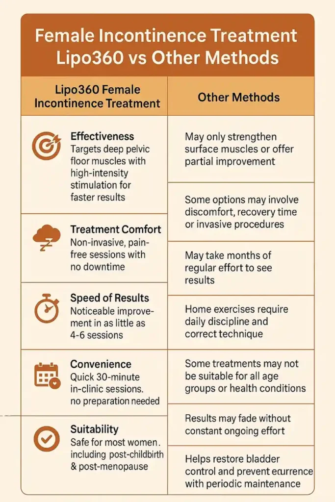Comprehensive Guide To Female Incontinence Treatment Options 1 Table showing benefits of incontinence treatment Ascot