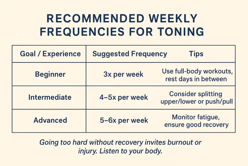 Achieving the Perfect Tone: How Often Should You Exercise for Results? 2 Graphic to show how often you should do exercise to help with toning Ascot